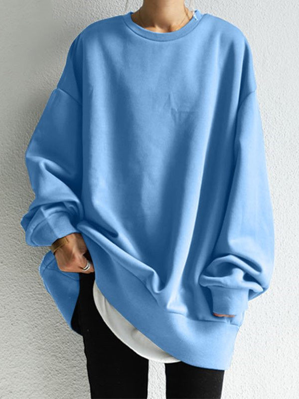 Casual Loose Solid Color Round-Neck Sweatshirt Top