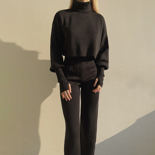 Casual Loose-fitting Long-sleeves Top and Pants Two-piece Set