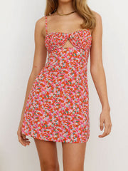Thin straps printing dress