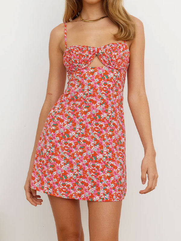 Thin straps printing dress