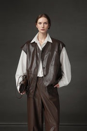Women’s Sheepskin Leather Vest – Oversized Pocket Design Sleeveless Jacket, Versatile Chic Outerwear