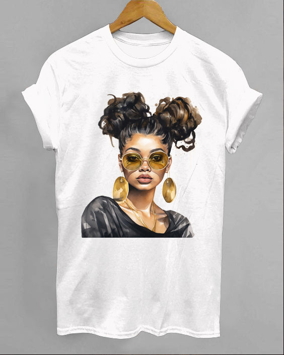 Fashionable Black Girl Printed T-Shirt