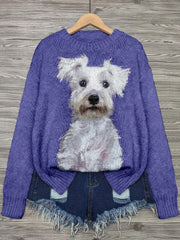 Cute Dog Pattern Crew Neck Cozy Knit Sweater