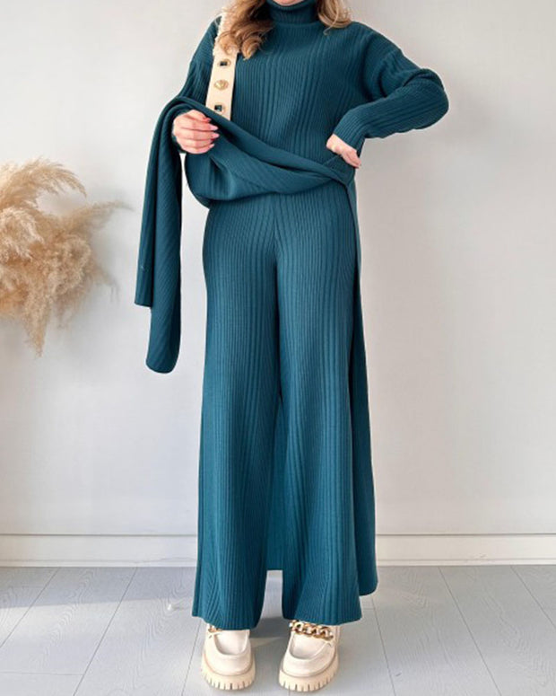 Chic extended length slit knitted two-piece set