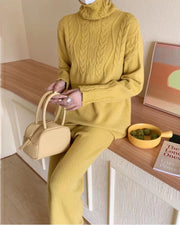 Turtleneck Knitted Sweater Wide-leg Pants Two-piece Set