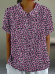 Purple Floral Print Short Sleeve Top