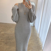 Temperament Round Neck Knitted Dress Two-Piece Set