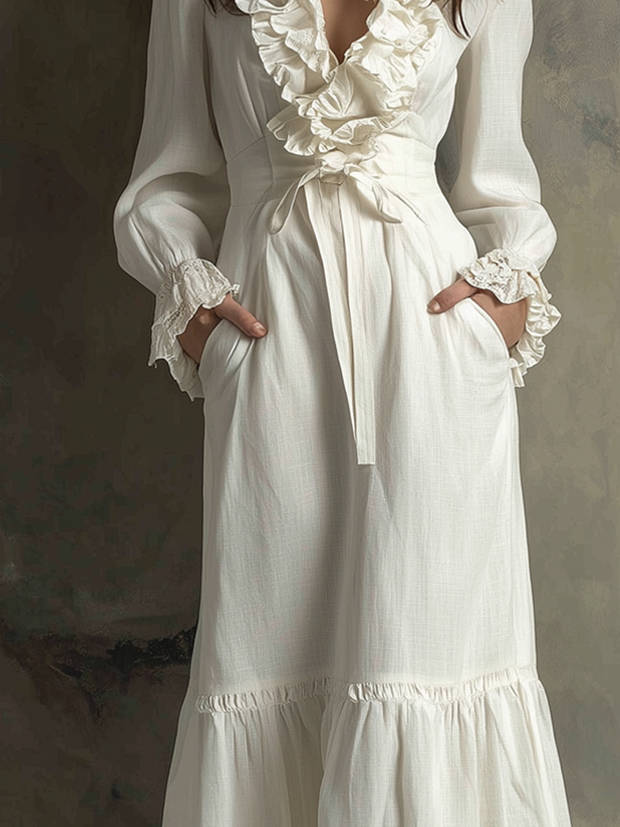 Retro Ruffle Neck Midi Dress