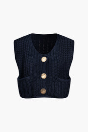 Solid Knit Button Up Vest