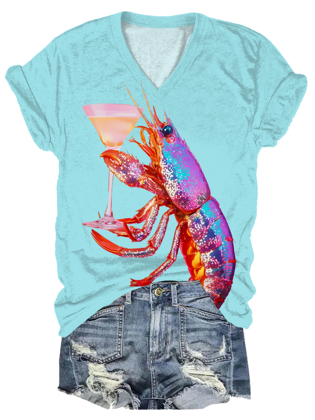 Glitter Disco Shrimp Art  V-neck T-Shirt