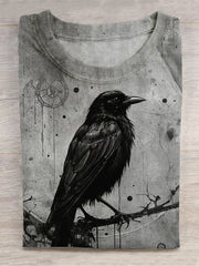 Unisex Halloween Raven Print Casual T-Shirt
