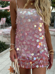 Square neck sequin mini dress