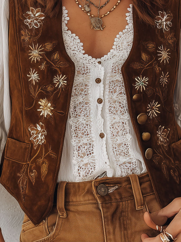 Vintage Western Suede Embroidered Vest
