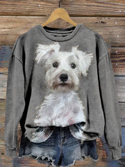 Cute Dog Pattern Crew Neck Cozy Sweatshirt