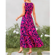 V-neck Elastic Waist Printed Casual Sleeveless Long Dresses