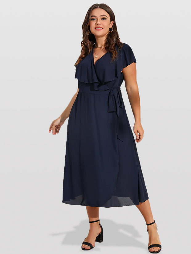 Plus Blue Crisscross Ruffle Wrap Maxi Dress