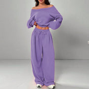 Fashion Slim-fit Off-the-shoulder Navel Solid Color Casual Pants Suit