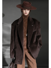 Luxury Suri Baby Alpaca Wool Coat for Women – Tailored Blazer Collar Winter Jacket, Elegant Wool & Fur-Blend Outerwear