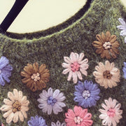 Cozy Handmade Flower Embroidery Autumn Winter Loose Sweater