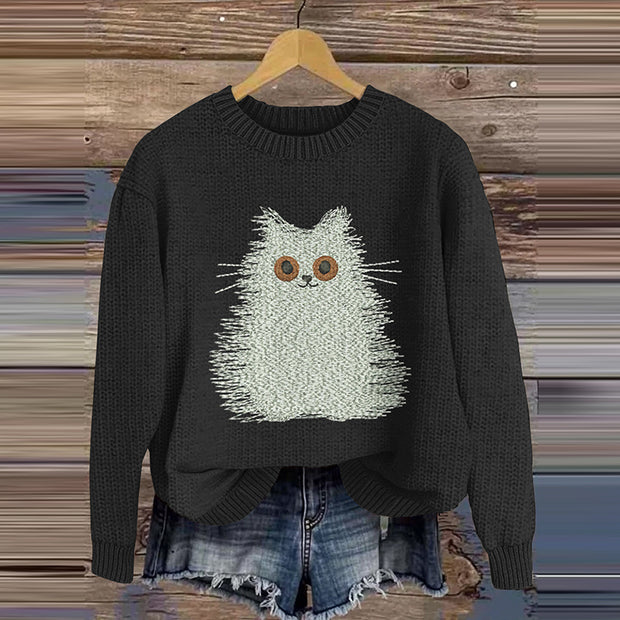 Fashionable Wool Cat Knitted Sweater