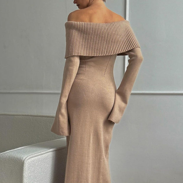 Sexy Boat Neck Knitted Dress