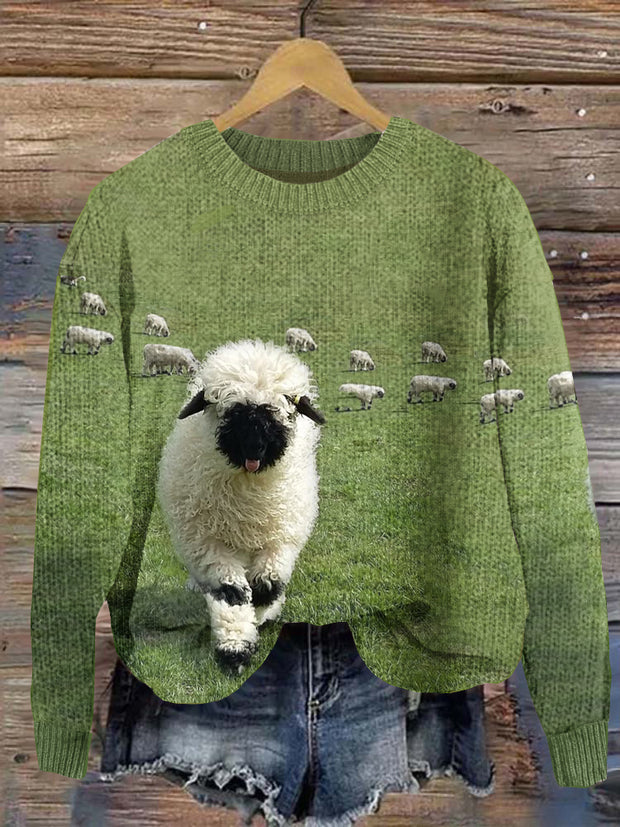 Greetings From The Stray Sheep Graphic Crew Neck Cozy Knit Sweater