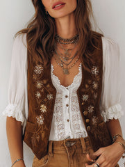 Vintage Western Suede Embroidered Vest