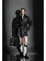 Women’s Short Leather Trench Coat – Tailored Waist Blazer Collar Lambskin Jacket for Fall