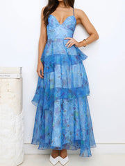 V neck tiered maxi dress