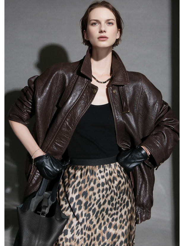 Luxury Collection Vegetable-Tanned Sheepskin Leather Jacket for Women – Stylish Webbing Trim Moto Outerwear