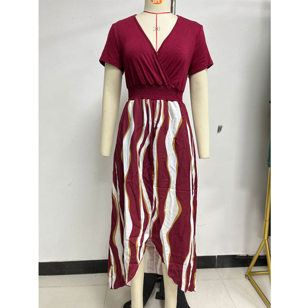 V Neck Patchwork Split Long Dresses