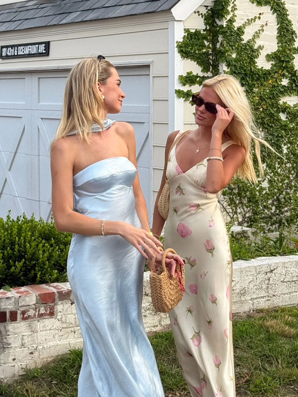 Wide straps satin maxi dress