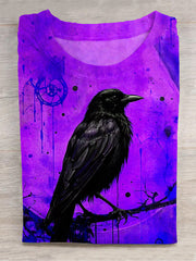 Unisex Halloween Raven Print Casual T-Shirt