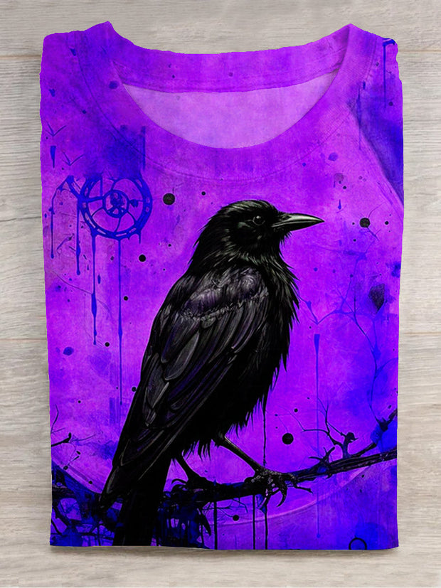 Unisex Halloween Raven Print Casual T-Shirt