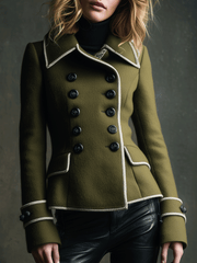 Retro Double-Breasted Wool Contrast Piping Jacket