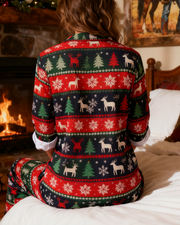 Women's Vintage Western Pattern Christmas Long Sleeve Homewear Pants Suit
