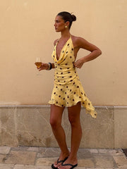 Cowl neck polka dot mini dress