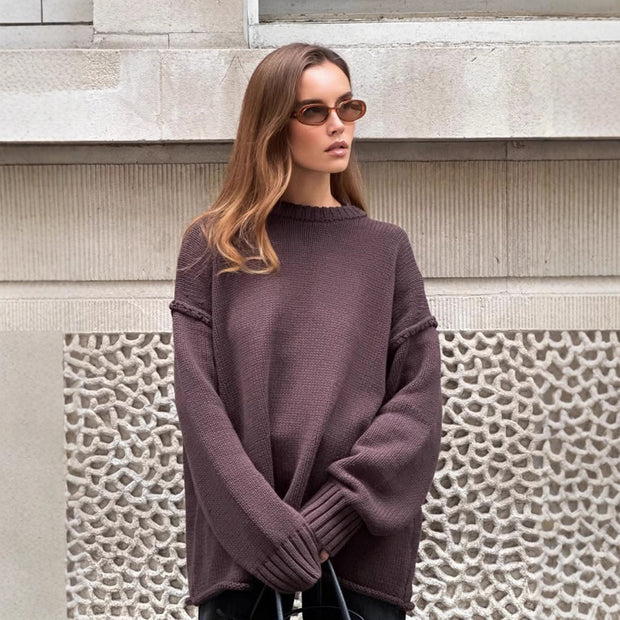 Round Neck Reverse Solid Color Casual Knitted Top