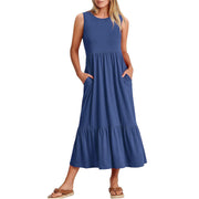 Women Summer Casual Sleeveless Pocket Sundress Maxi Long Beach Dresses