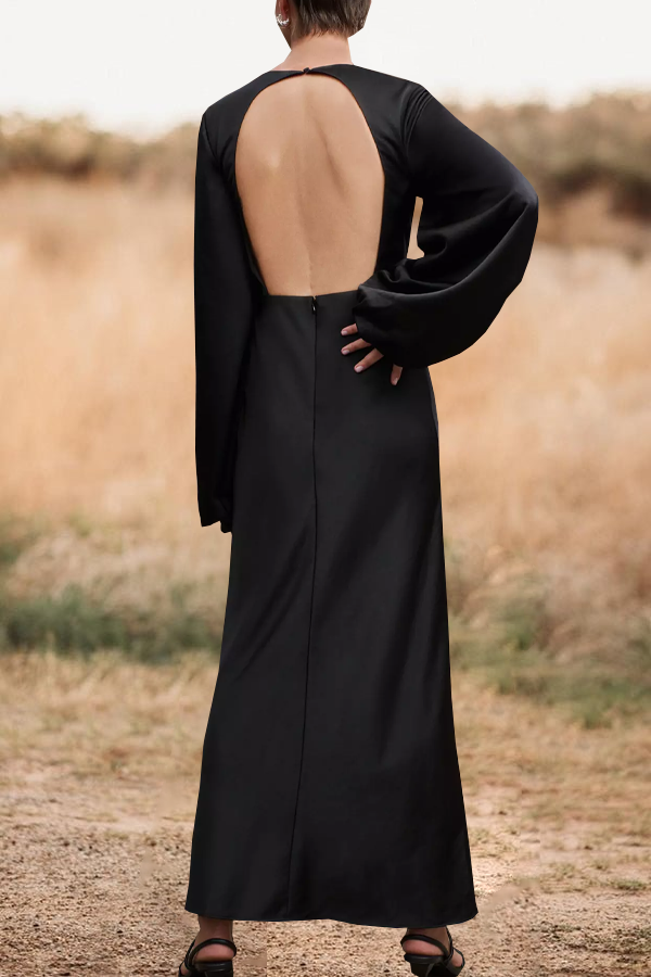 Elegant Backless Puff Sleeves Long Sleeve Dress