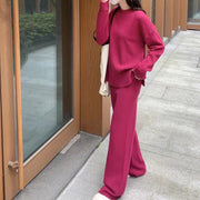 Casual Slit Sweater Wide Leg Pants Two Pieces Set