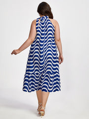 Plus Striped Halter Frill Trim Midi Dress