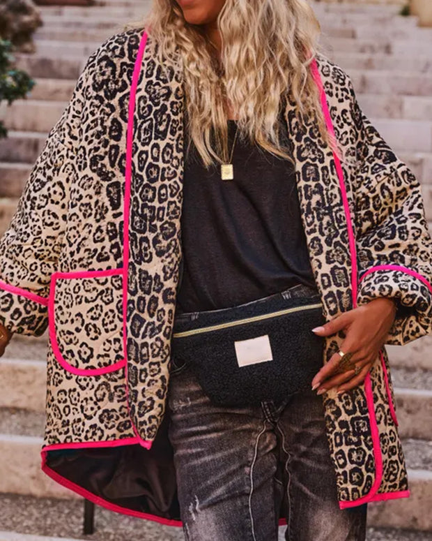 Women's bright leopard print quilted coat