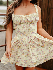 Wide straps ruched bow dress