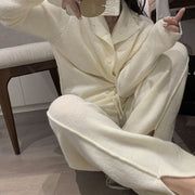 Gentle Wind Knitted Cardigan Sweater Loose Slit Trousers Two-piece Set