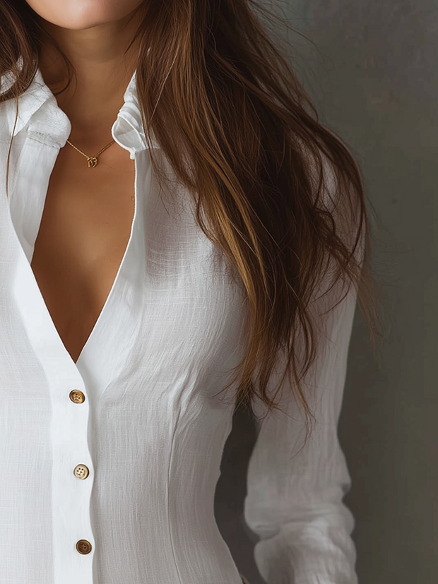 Vintage Slim Fit Cotton Linen Long Sleeve Shirt