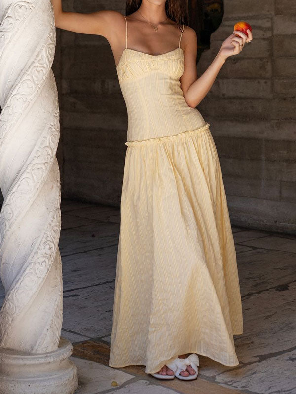Thin straps ruched maxi dress