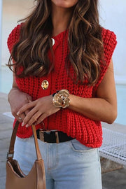 Solid Knit Button Up Vest