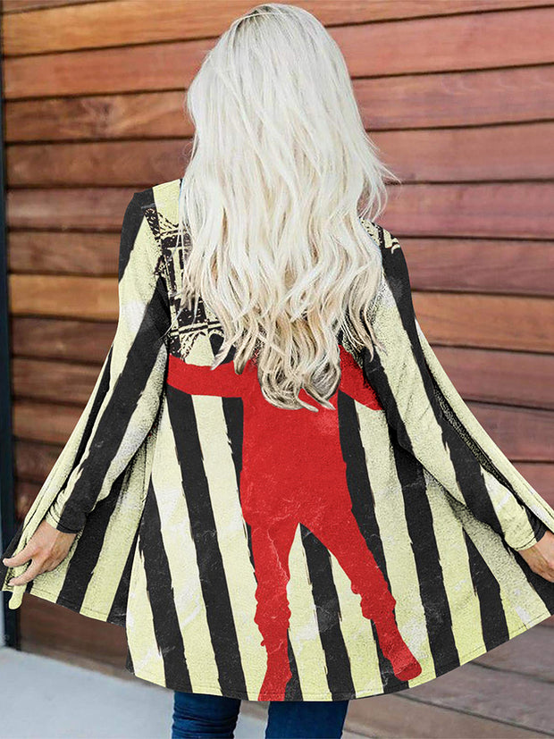 Horror Movie Sandworm Print Striped Cardigan