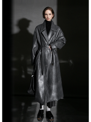 Women’s Sheepskin Leather Trench Coat – Niche Fashion Loose-Fit Mid-Length Stylish Leather Outerwear